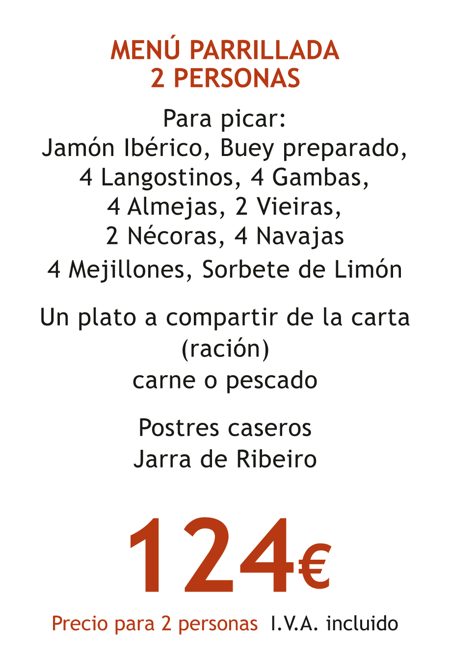 MENU MARISQUERÍA MAZARREDO